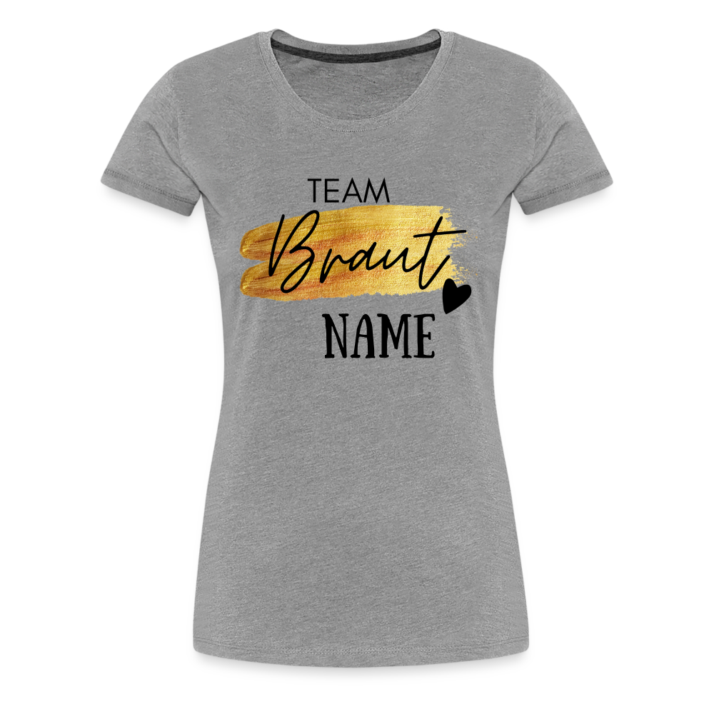 JGA T-Shirt Team Braut Gold mit Name und Herz - personalisierbar - Grau meliert