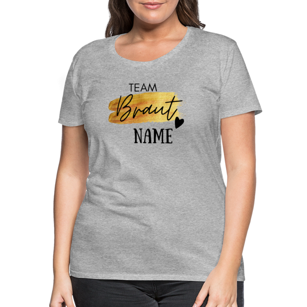 JGA T-Shirt Team Braut Gold mit Name und Herz - personalisierbar - Grau meliert