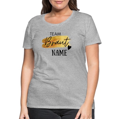 JGA T-Shirt Team Braut Gold mit Name und Herz - personalisierbar - Grau meliert