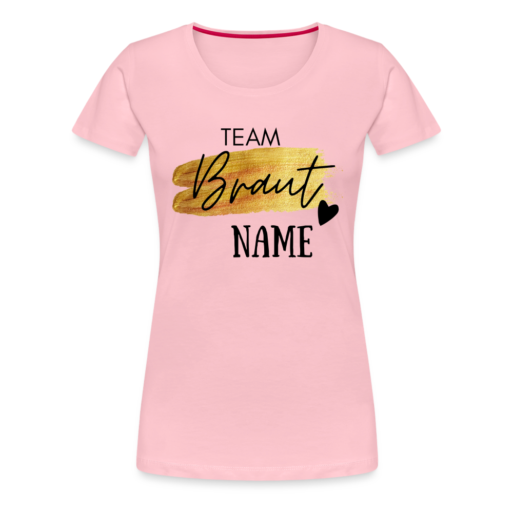 JGA T-Shirt Team Braut Gold mit Name und Herz - personalisierbar - Hellrosa