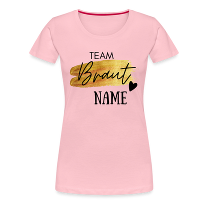 JGA T-Shirt Team Braut Gold mit Name und Herz - personalisierbar - Hellrosa