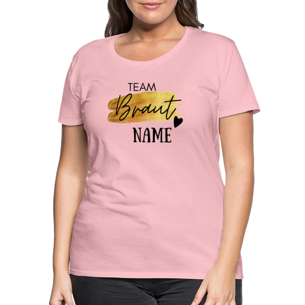 JGA T-Shirt Team Braut Gold mit Name und Herz - personalisierbar - Hellrosa