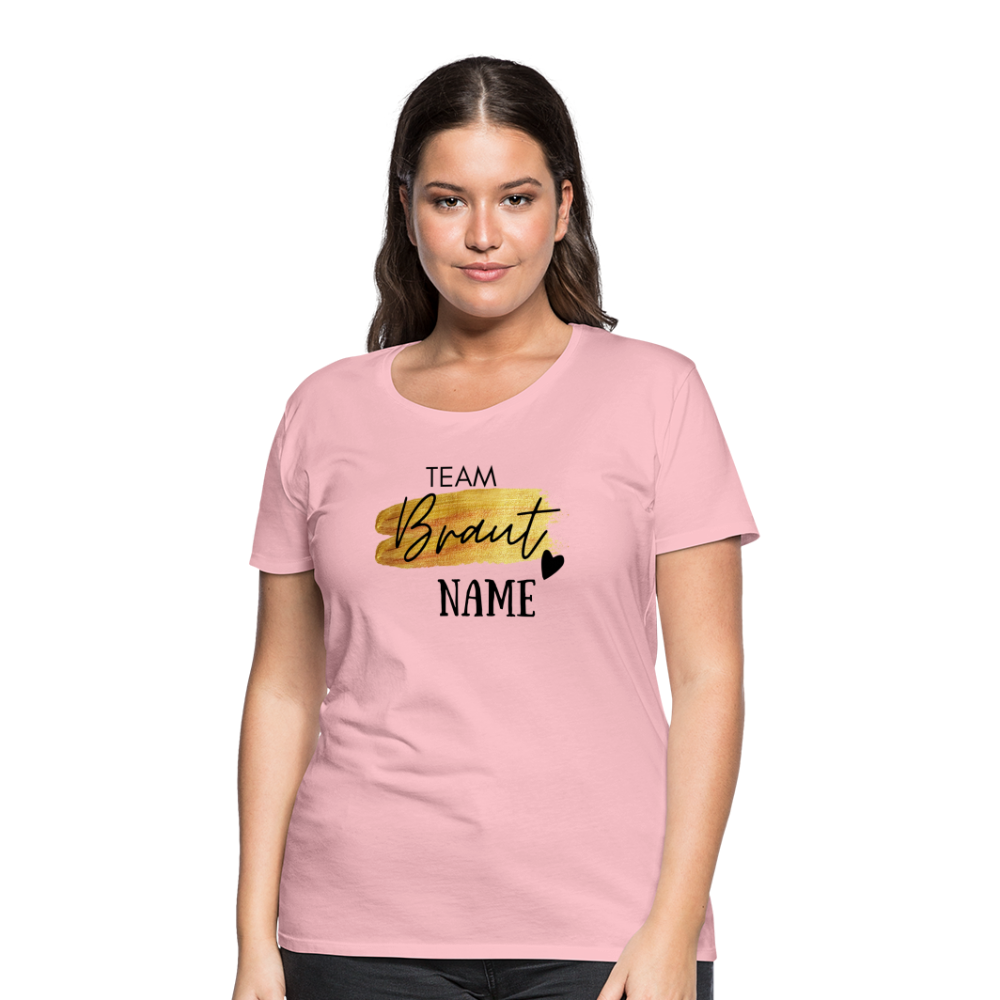 JGA T-Shirt Team Braut Gold mit Name und Herz - personalisierbar - Hellrosa