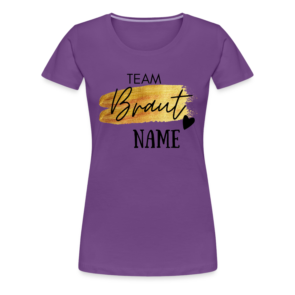 JGA T-Shirt Team Braut Gold mit Name und Herz - personalisierbar - Lila