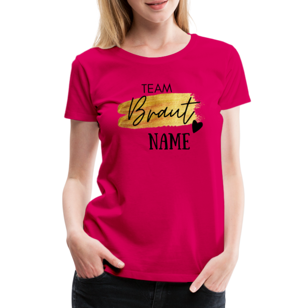 JGA T-Shirt Team Braut Gold mit Name und Herz - personalisierbar - dunkles Pink