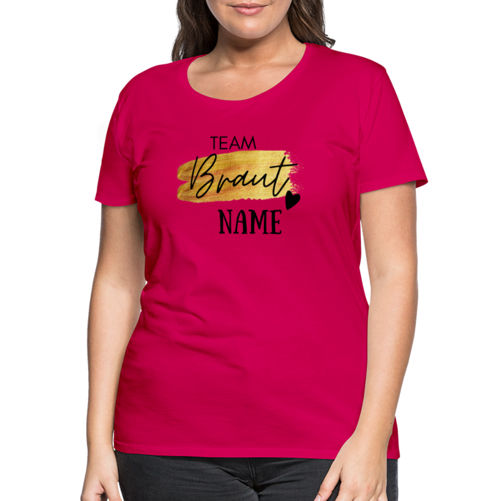 JGA T-Shirt Team Braut Gold mit Name und Herz - personalisierbar - dunkles Pink