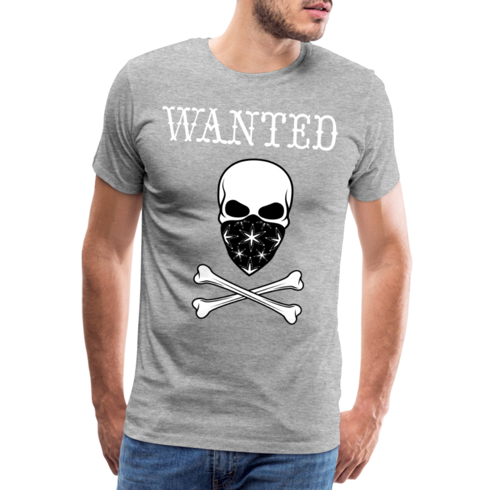 Männer Premium T-Shirt - Wanted Totenkopf Design - Grau meliert