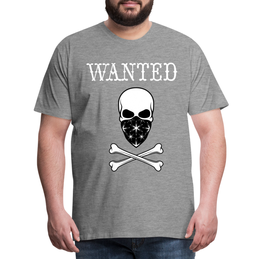 Männer Premium T-Shirt - Wanted Totenkopf Design - Grau meliert