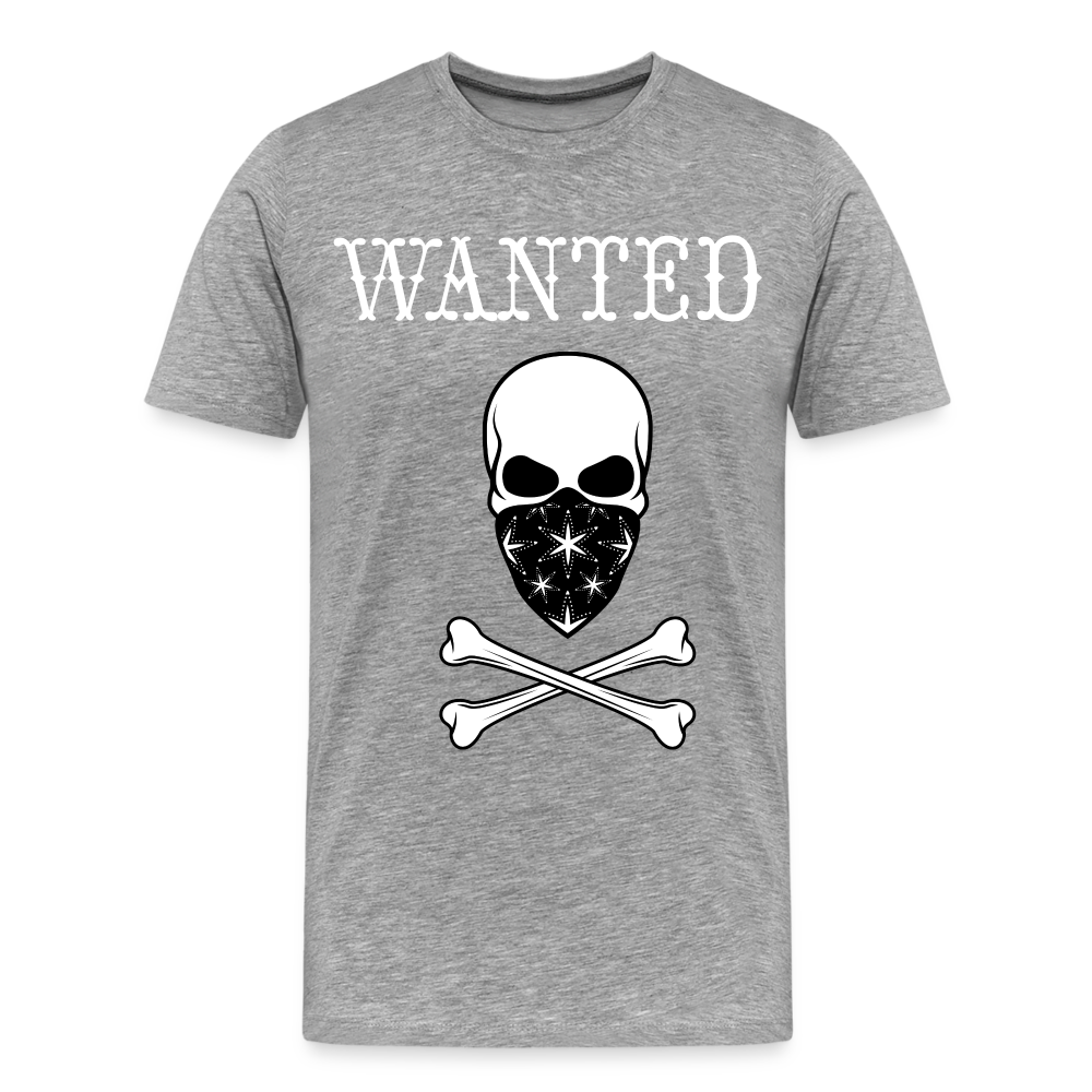 Männer Premium T-Shirt - Wanted Totenkopf Design - Grau meliert