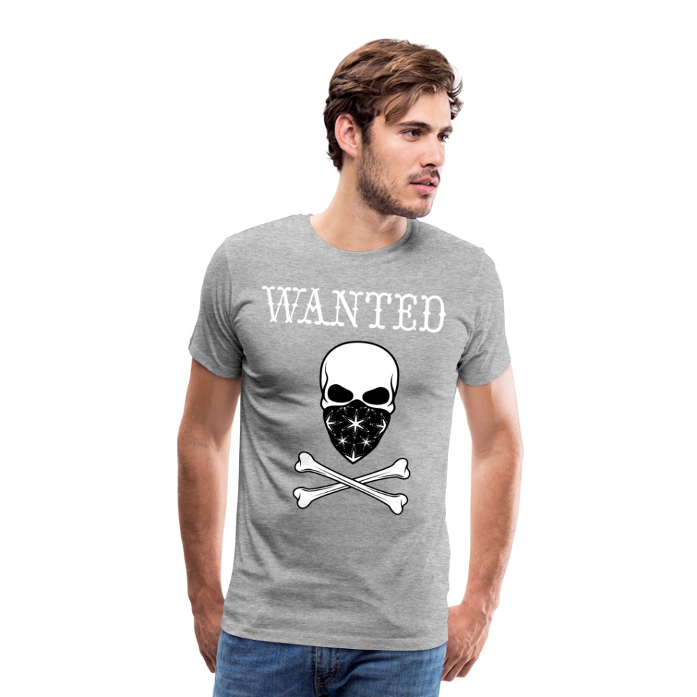 Männer Premium T-Shirt - Wanted Totenkopf Design - Grau meliert