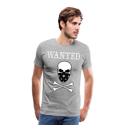 Männer Premium T-Shirt - Wanted Totenkopf Design - Grau meliert