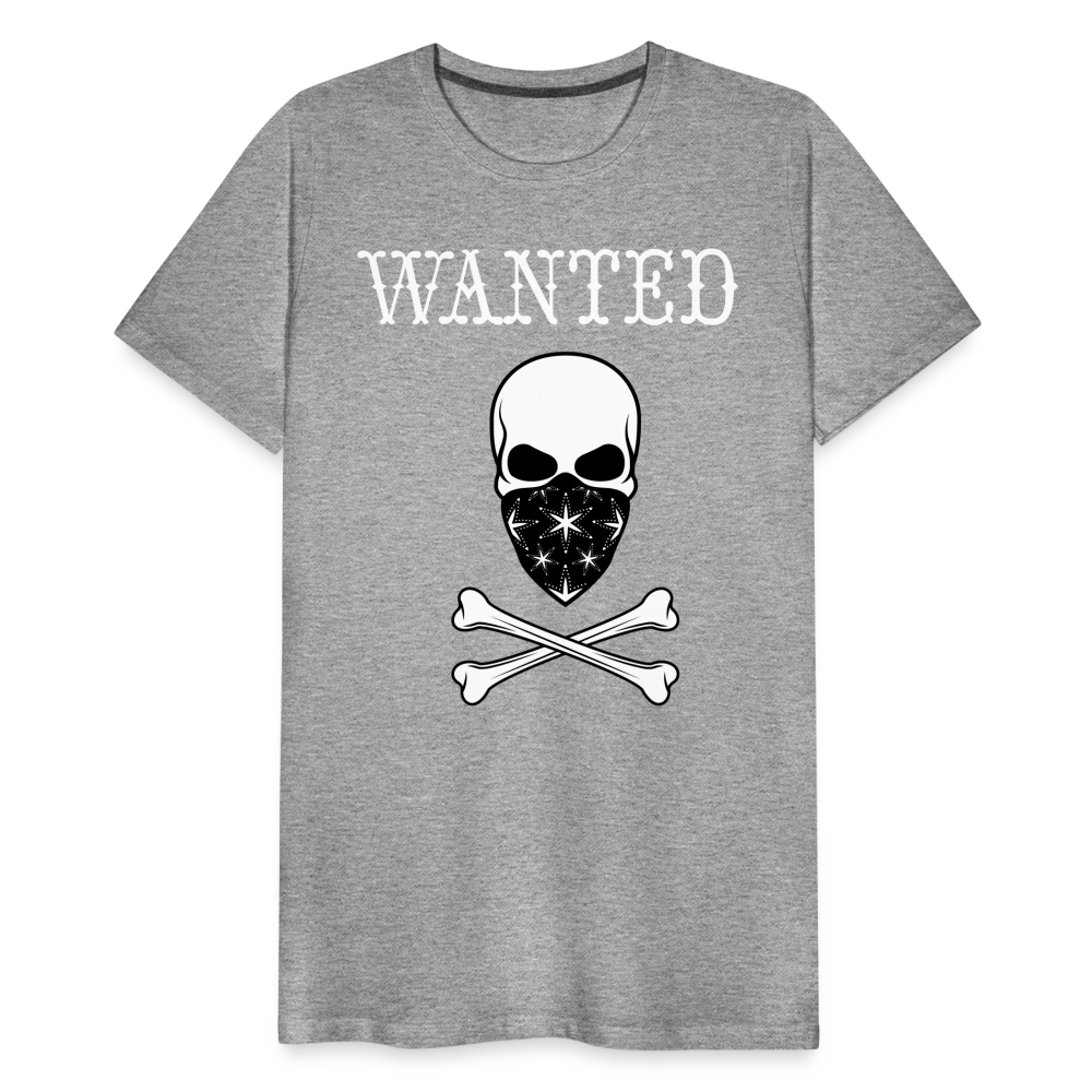 Männer Premium T-Shirt - Wanted Totenkopf Design - Grau meliert