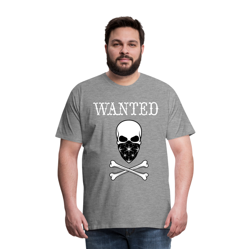 Männer Premium T-Shirt - Wanted Totenkopf Design - Grau meliert