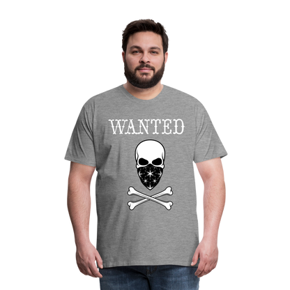 Männer Premium T-Shirt - Wanted Totenkopf Design - Grau meliert