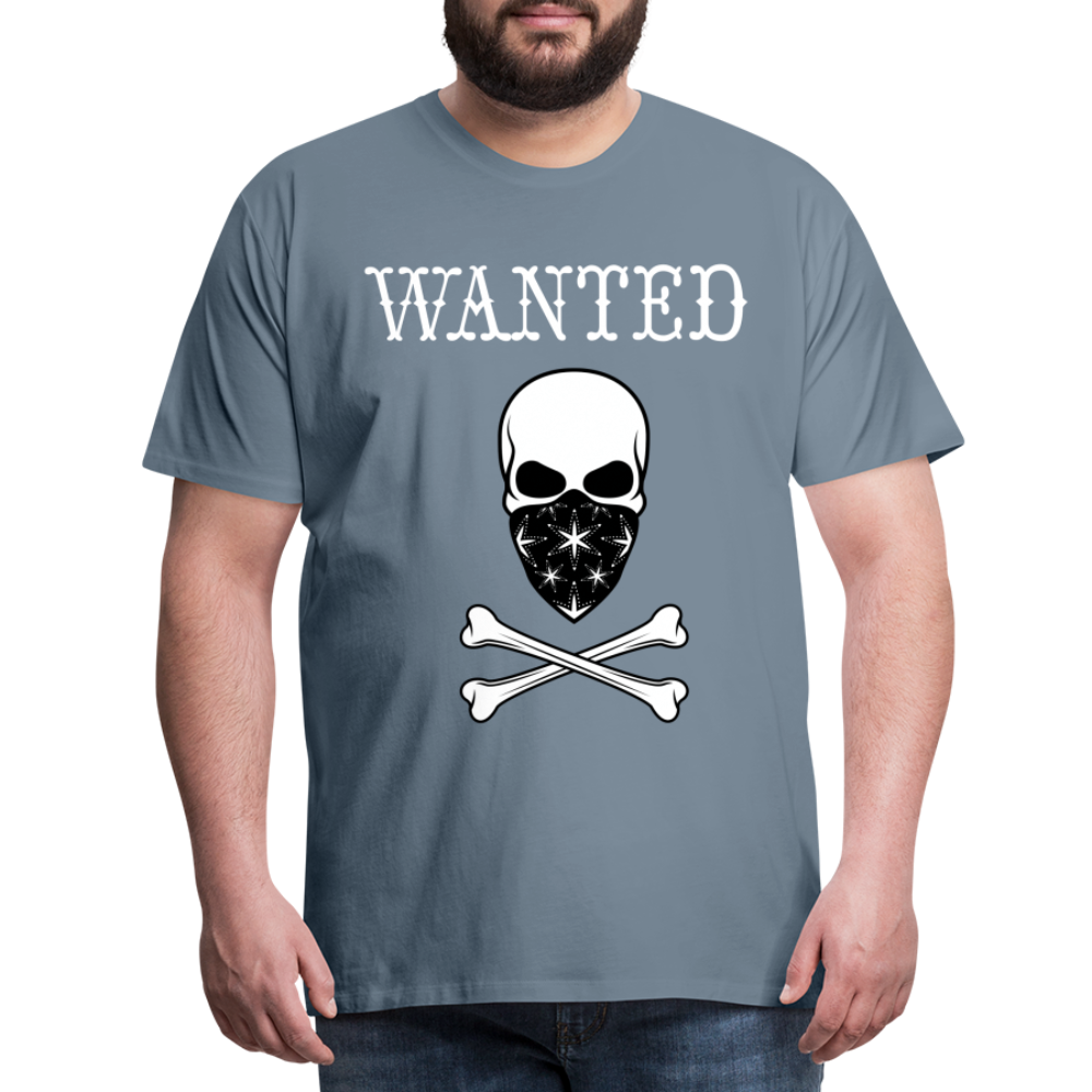 Männer Premium T-Shirt - Wanted Totenkopf Design - Blaugrau