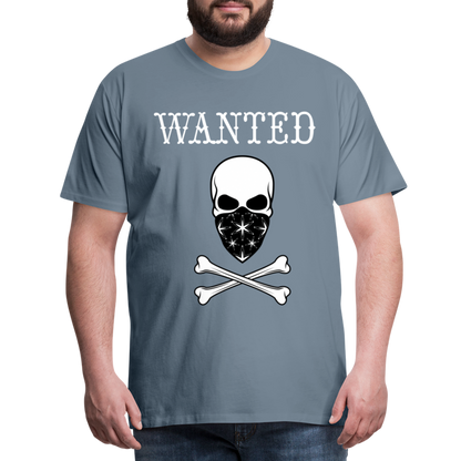 Männer Premium T-Shirt - Wanted Totenkopf Design - Blaugrau