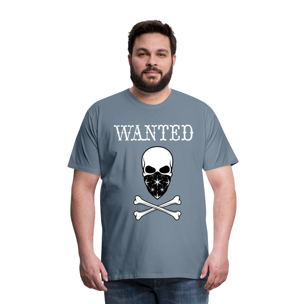 Männer Premium T-Shirt - Wanted Totenkopf Design - Blaugrau