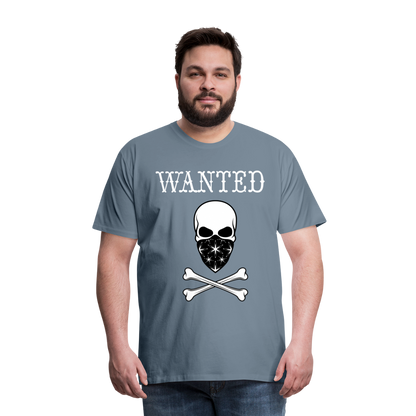 Männer Premium T-Shirt - Wanted Totenkopf Design - Blaugrau