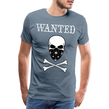 Männer Premium T-Shirt - Wanted Totenkopf Design - Blaugrau