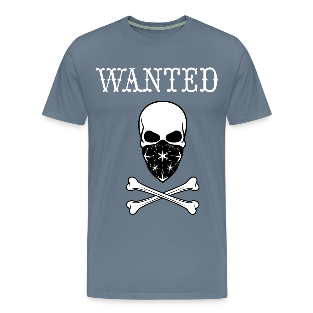 Männer Premium T-Shirt - Wanted Totenkopf Design - Blaugrau