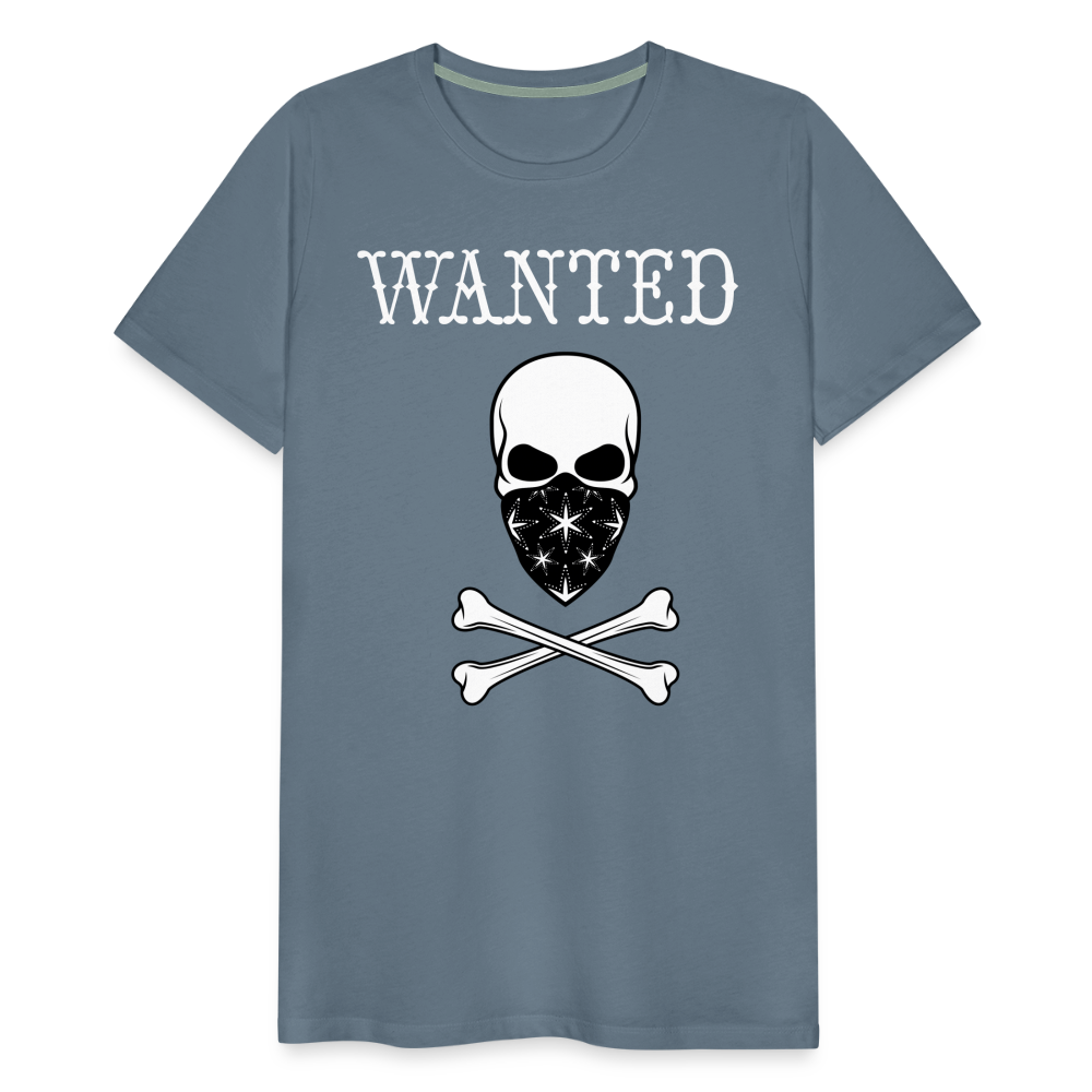 Männer Premium T-Shirt - Wanted Totenkopf Design - Blaugrau