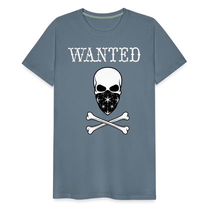 Männer Premium T-Shirt - Wanted Totenkopf Design - Blaugrau