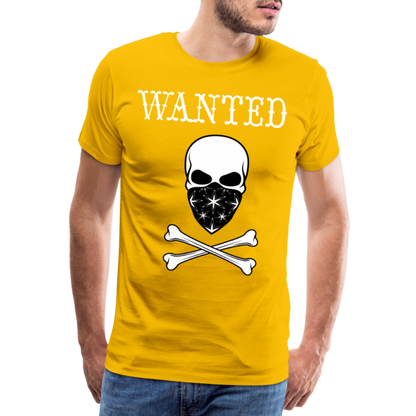 Männer Premium T-Shirt - Wanted Totenkopf Design - Sonnengelb