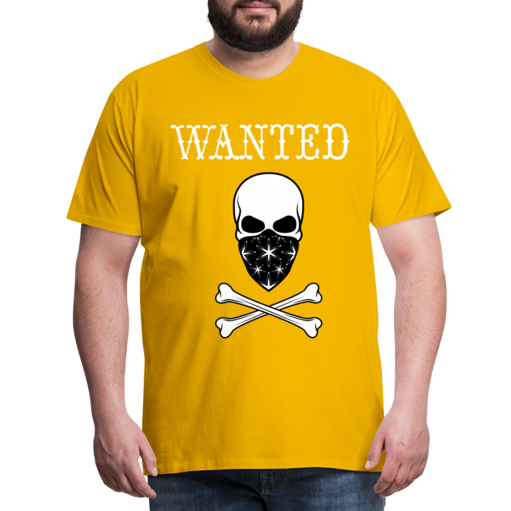 Männer Premium T-Shirt - Wanted Totenkopf Design - Sonnengelb