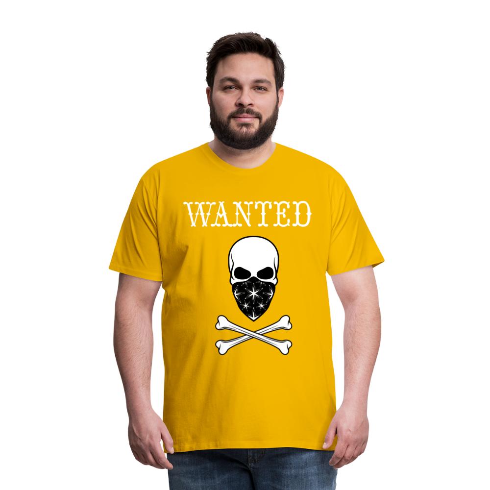 Männer Premium T-Shirt - Wanted Totenkopf Design - Sonnengelb