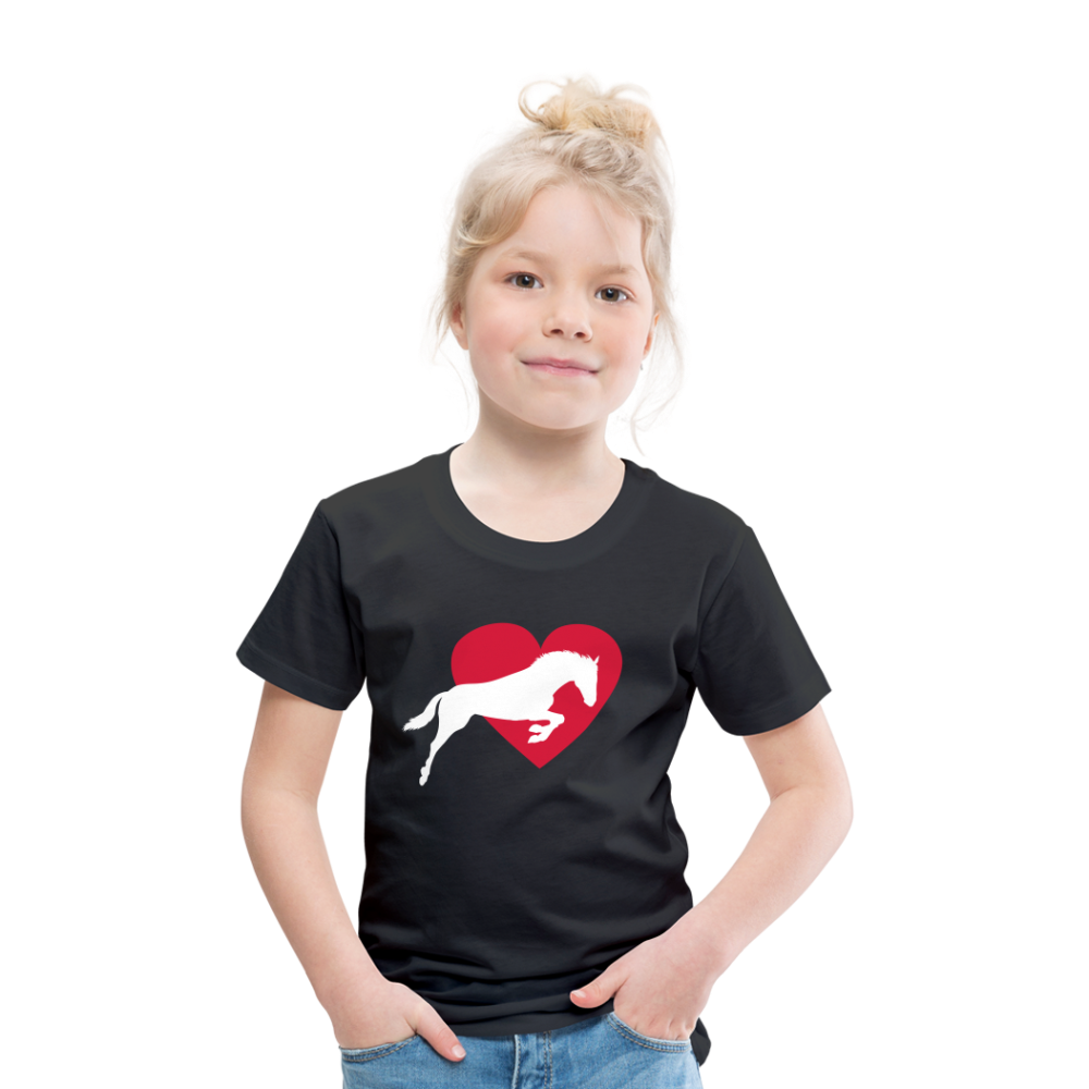 Kinder Premium T-Shirt - Pferd mit Herz - Schwarz