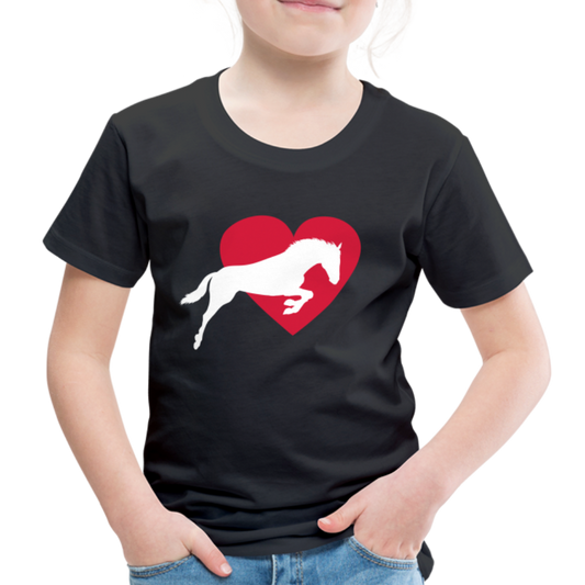 Kinder Premium T-Shirt - Pferd mit Herz - Schwarz