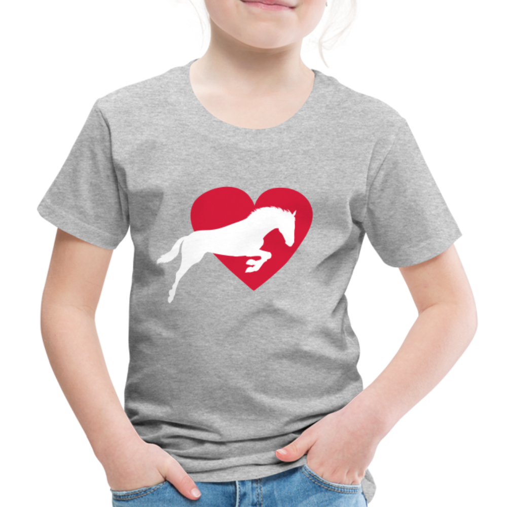 Kinder Premium T-Shirt - Pferd mit Herz - Grau meliert