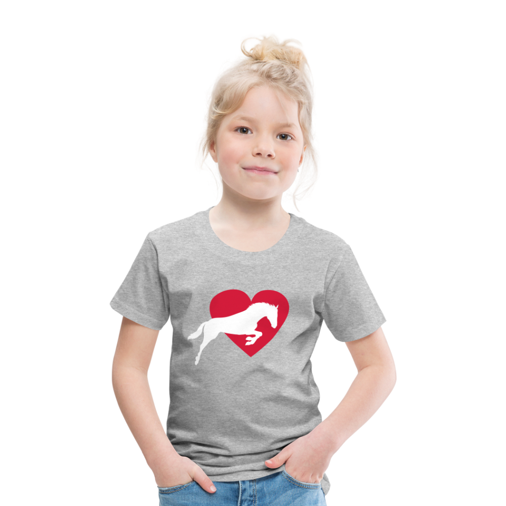 Kinder Premium T-Shirt - Pferd mit Herz - Grau meliert