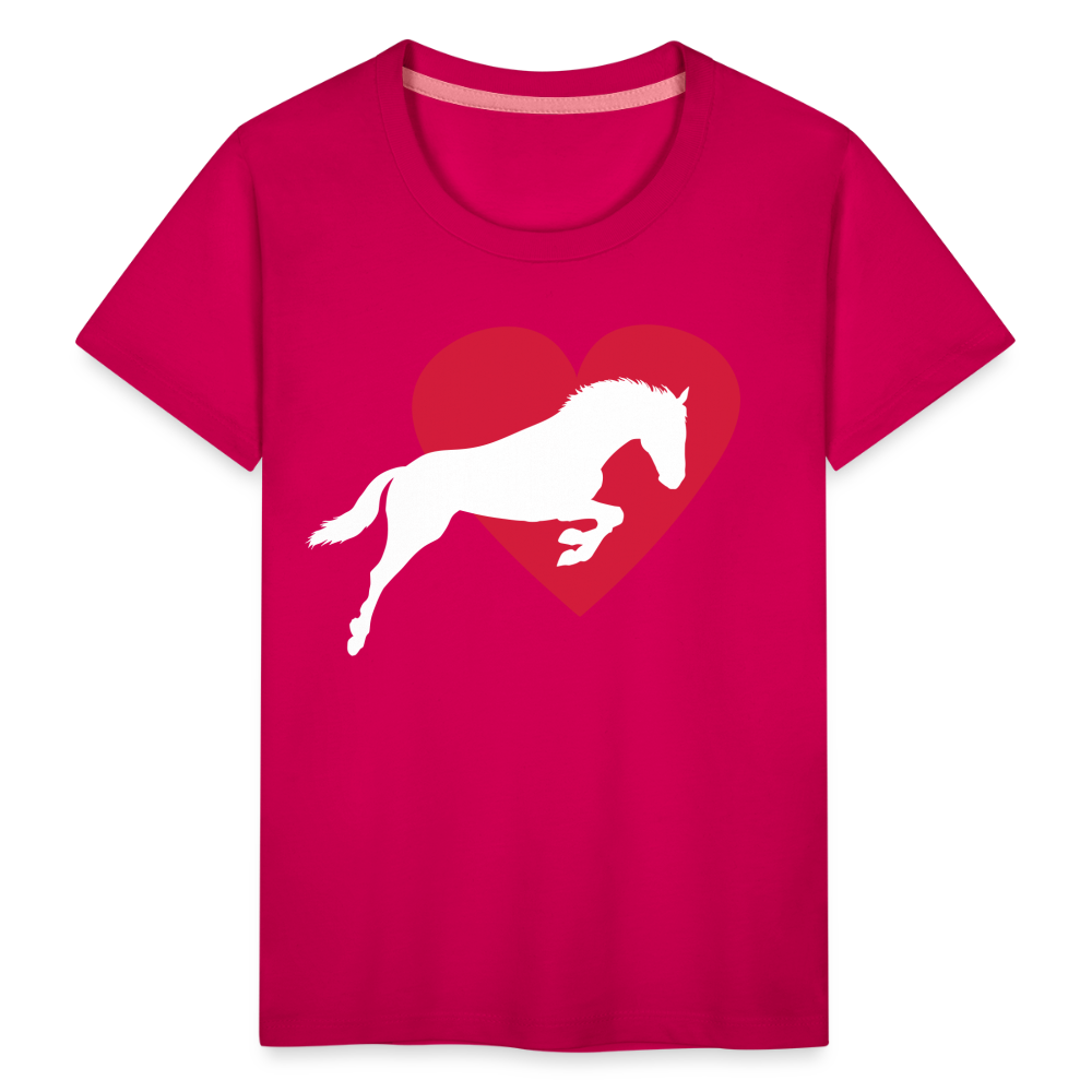 Kinder Premium T-Shirt - Pferd mit Herz - dunkles Pink