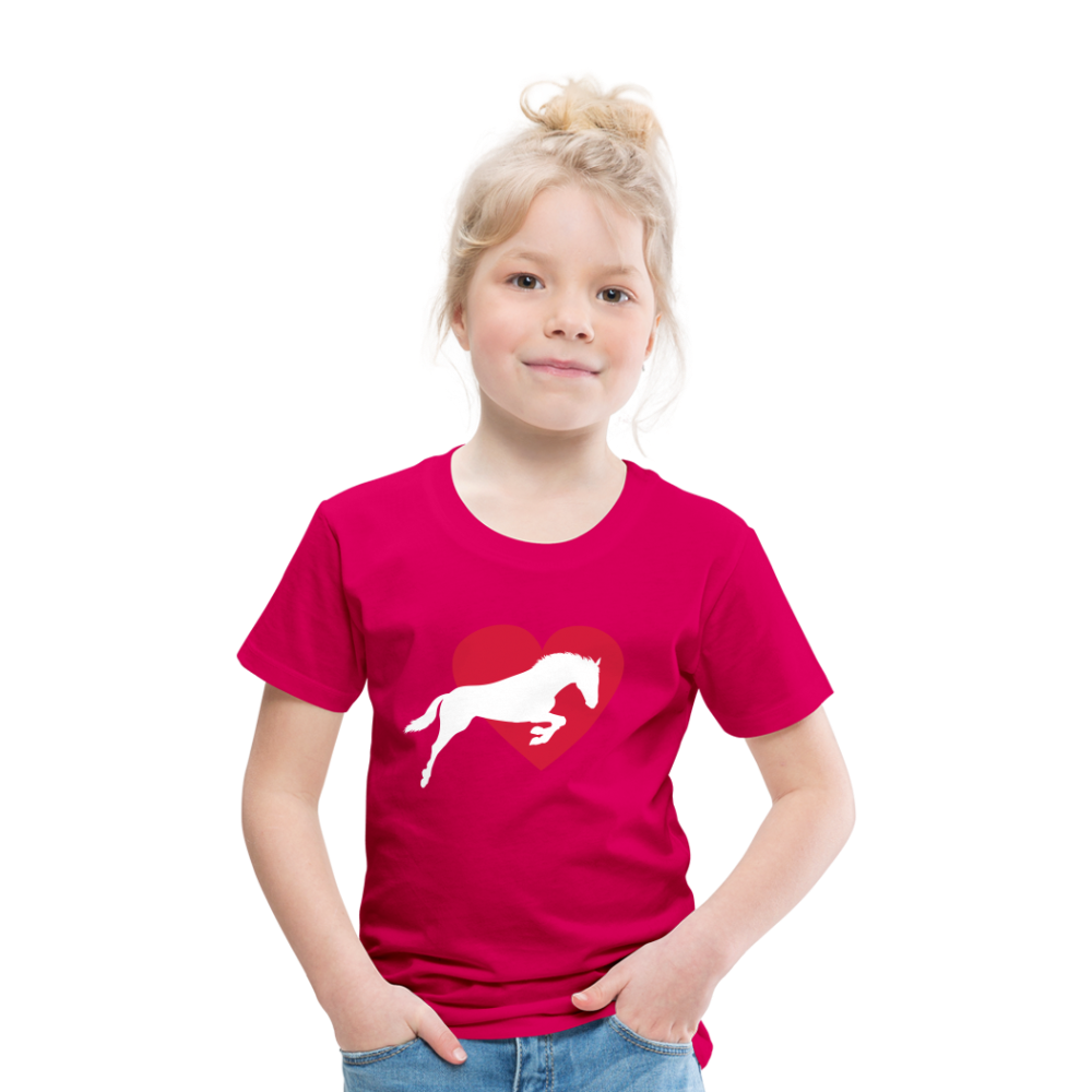 Kinder Premium T-Shirt - Pferd mit Herz - dunkles Pink