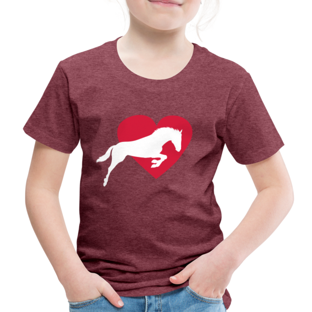 Kinder Premium T-Shirt - Pferd mit Herz - Bordeauxrot meliert