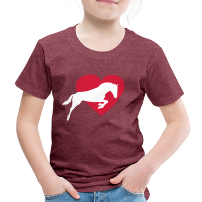 Kinder Premium T-Shirt - Pferd mit Herz - Bordeauxrot meliert