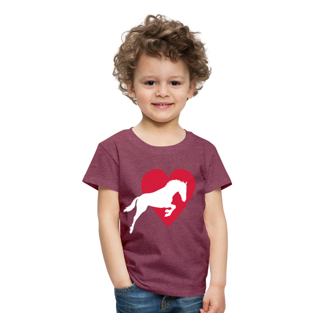 Kinder Premium T-Shirt - Pferd mit Herz - Bordeauxrot meliert