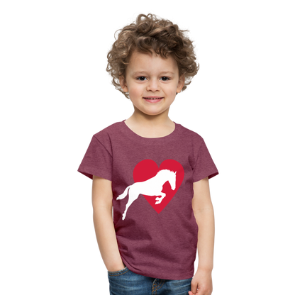 Kinder Premium T-Shirt - Pferd mit Herz - Bordeauxrot meliert