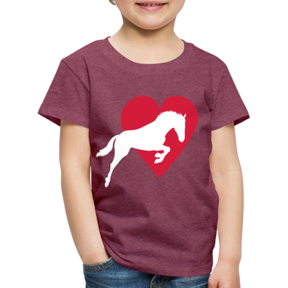 Kinder Premium T-Shirt - Pferd mit Herz - Bordeauxrot meliert