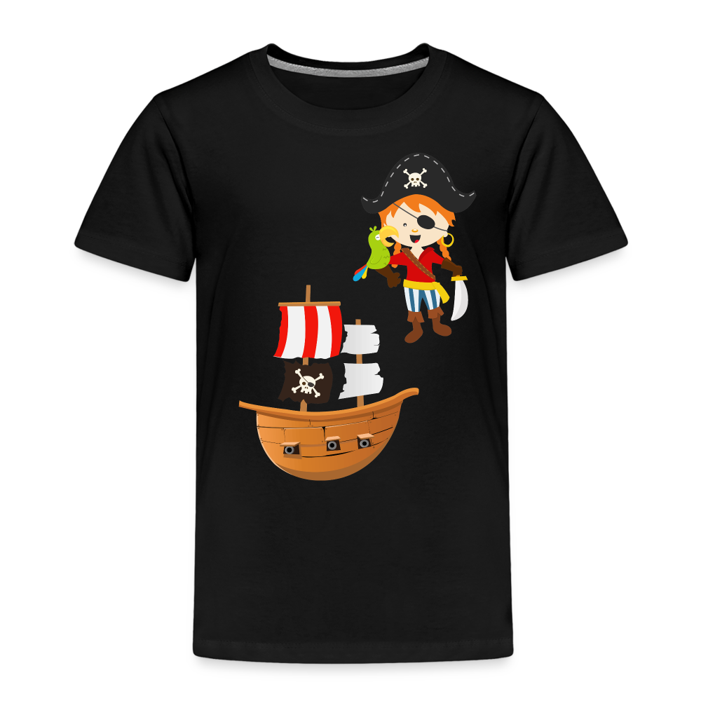 Kinder Premium T-Shirt - Pirat mit Piratenschiff - Schwarz