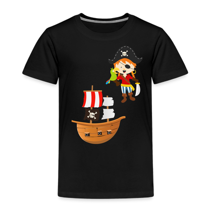 Kinder Premium T-Shirt - Pirat mit Piratenschiff - Schwarz