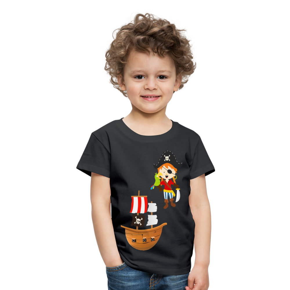 Kinder Premium T-Shirt - Pirat mit Piratenschiff - Schwarz