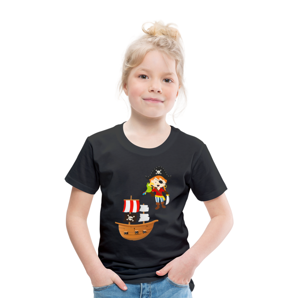 Kinder Premium T-Shirt - Pirat mit Piratenschiff - Schwarz