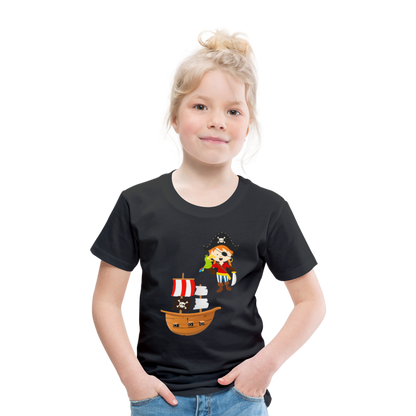 Kinder Premium T-Shirt - Pirat mit Piratenschiff - Schwarz