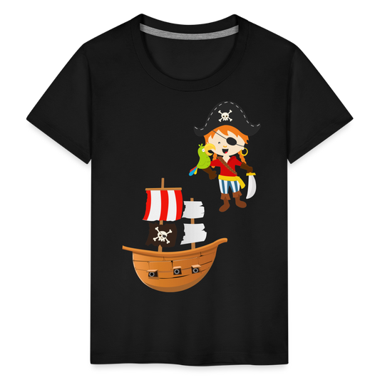 Kinder Premium T-Shirt - Pirat mit Piratenschiff - Schwarz