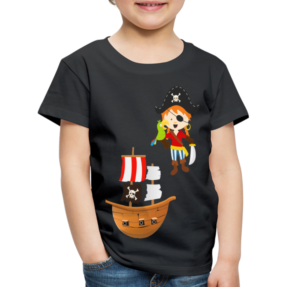 Kinder Premium T-Shirt - Pirat mit Piratenschiff - Schwarz