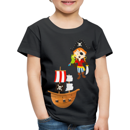 Kinder Premium T-Shirt - Pirat mit Piratenschiff - Schwarz