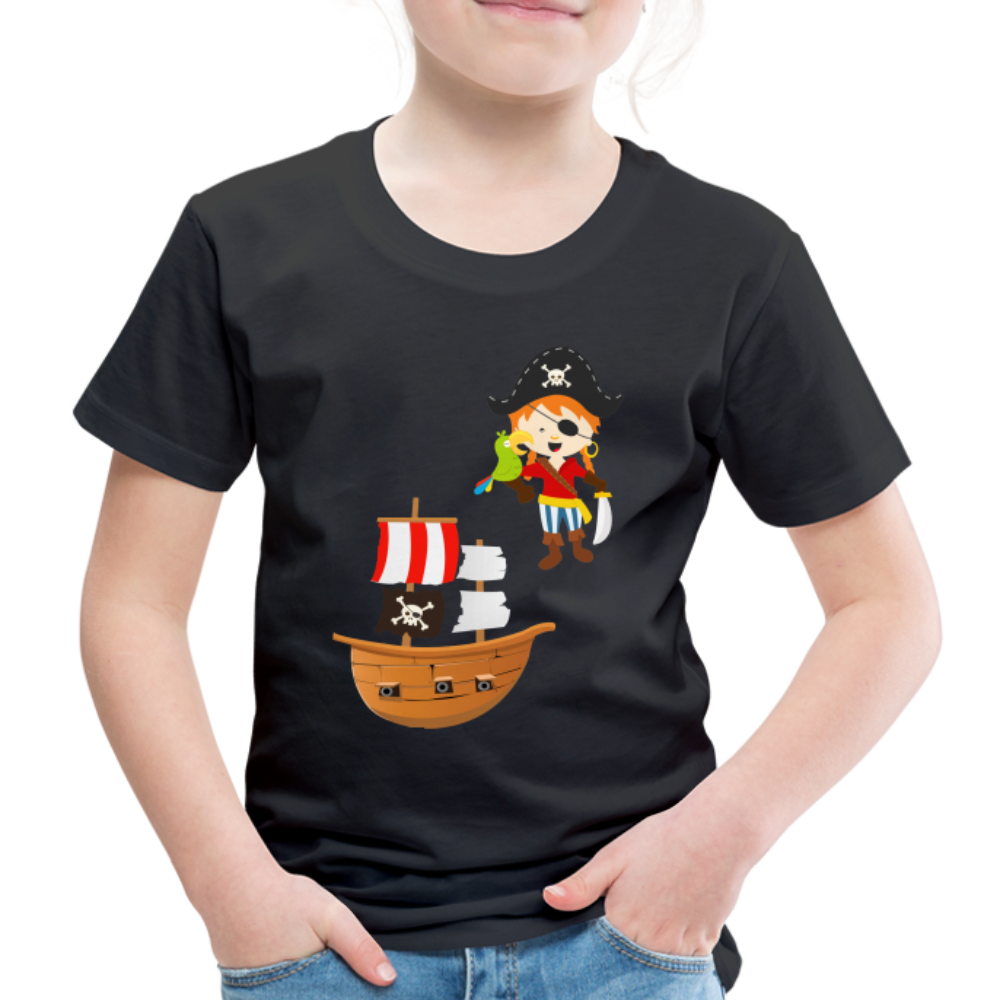 Kinder Premium T-Shirt - Pirat mit Piratenschiff - Schwarz