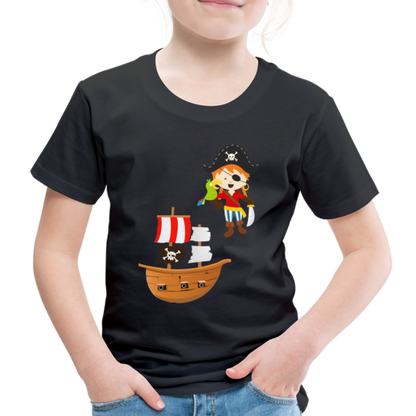 Kinder Premium T-Shirt - Pirat mit Piratenschiff - Schwarz